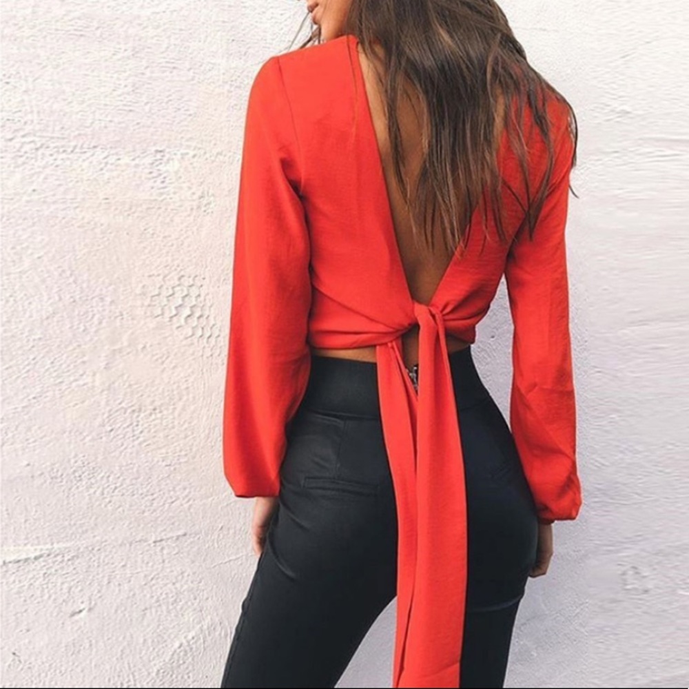 💋 Sexy V Neck Back Bow Long Sleeve💋 - Picture 3 of 3